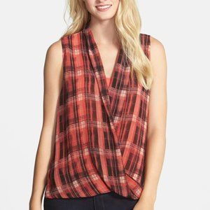 Vince Camuto Draped Front Red Plaid Tank